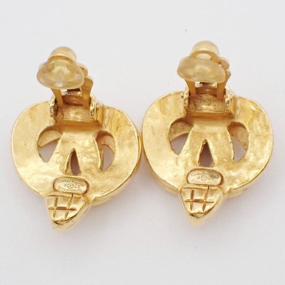 CHANEL CC Logo Heart Button Earrings 97 P Clip-On Gold-Plated Vintage 81RF573 - Picture 5 of 9